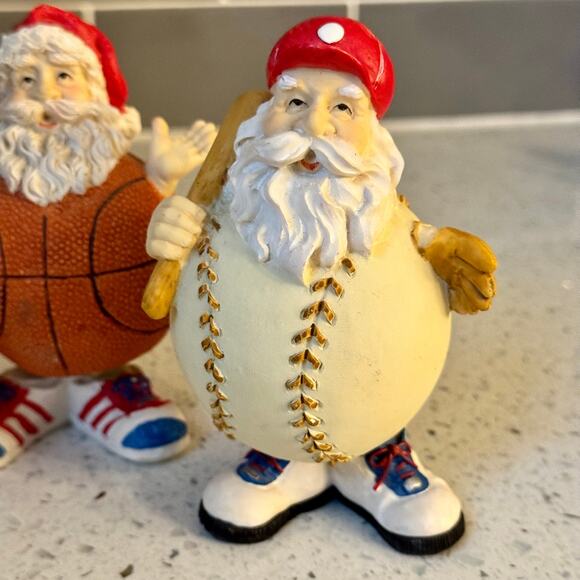 3 Vintage Sports Santa Christmas Bobblehead Figurines Soccer Baseball Basketball - Picture 9 of 12